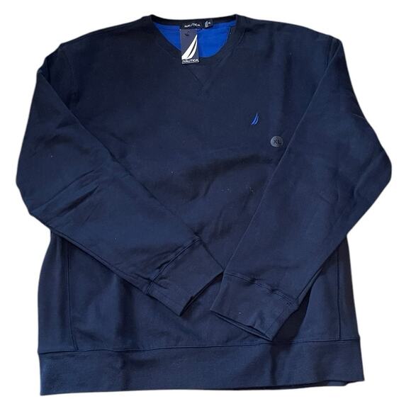 Nautica NEW Size XL Navy Embroidered Cotton Fleece Crewneck Pullover Sweatshirt - Picture 1 of 6